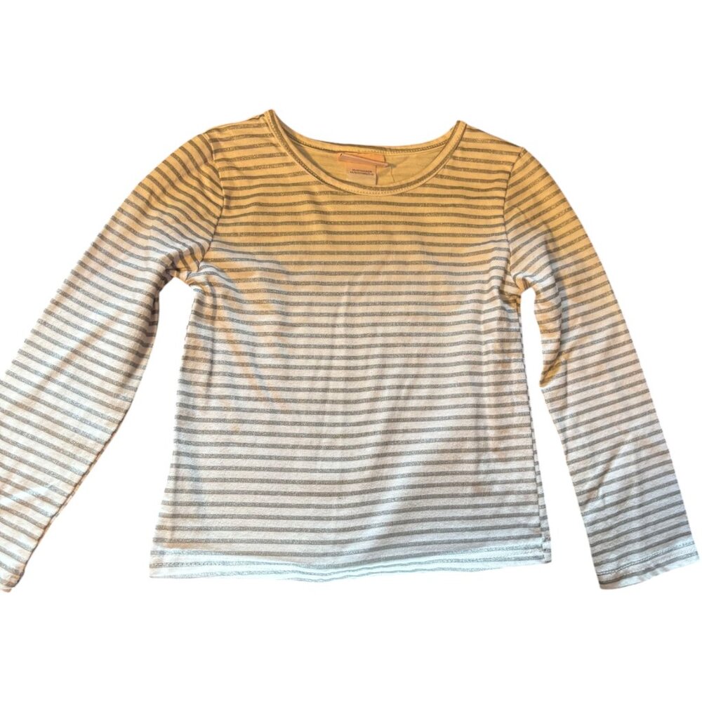 Little Lass girl's gray and white striped long sleeve shirt sz 5